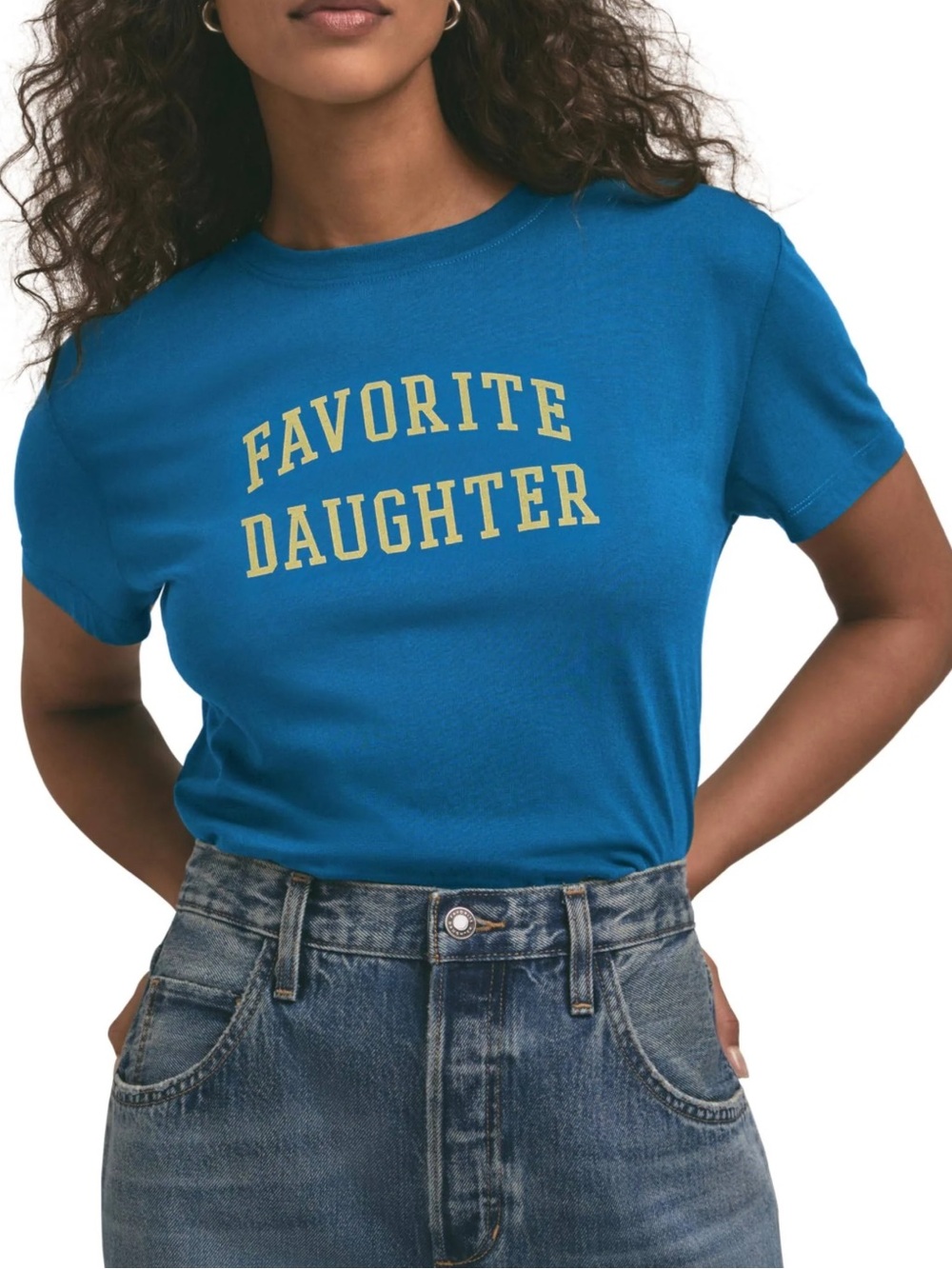 Favorite Daughter Short Sleeve Tee in Bright Blue with Yellow Logo